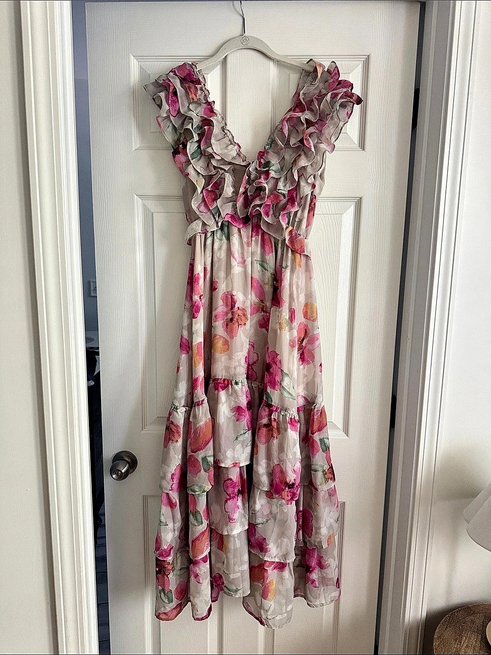 Petal & Pup Rori Ruffle Maxi Dress Floral Pink & White